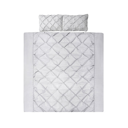 A grey quilt cover set with diamond pintuck design including two pillowcases.