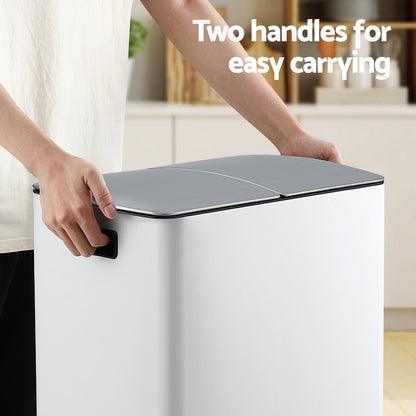 Cefito Pedal Bins Rubbish Bin Dual Compartment Waste Recycle Dustbins 40L White