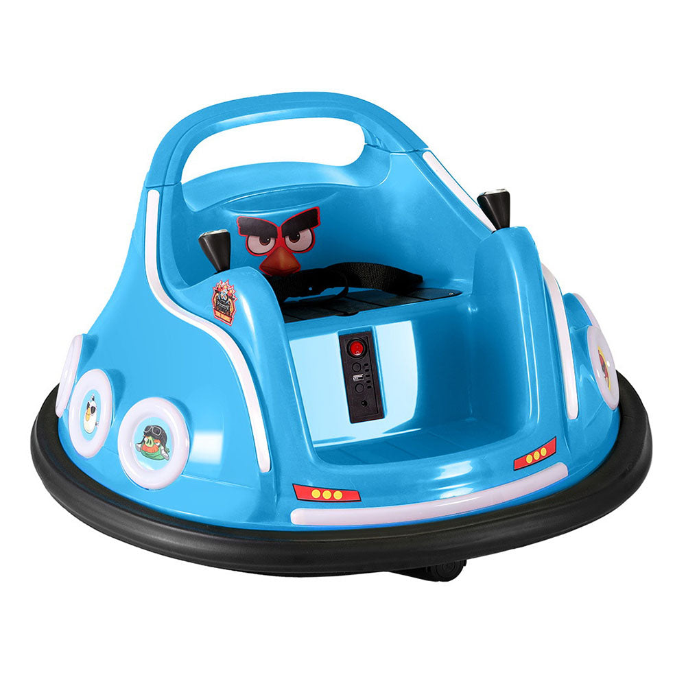 Blue children's bumper car with a white interior on a white background