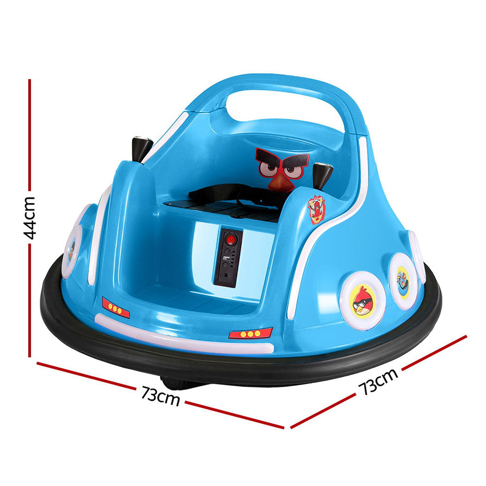 Blue children's bumper car with dimensions on a white background