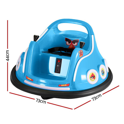 Blue children's bumper car with dimensions on a white background