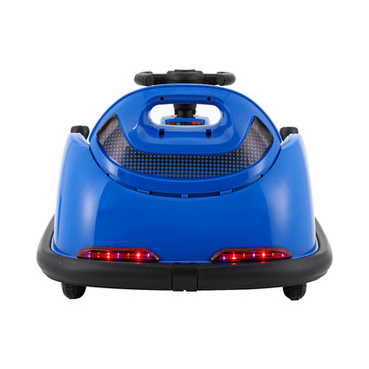 Blue toy car with red lights on a white background