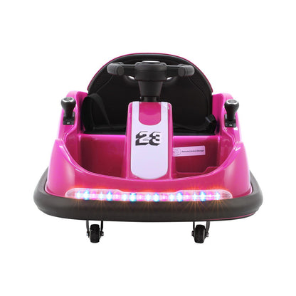 Pink and black toy car with steering wheel on a white background