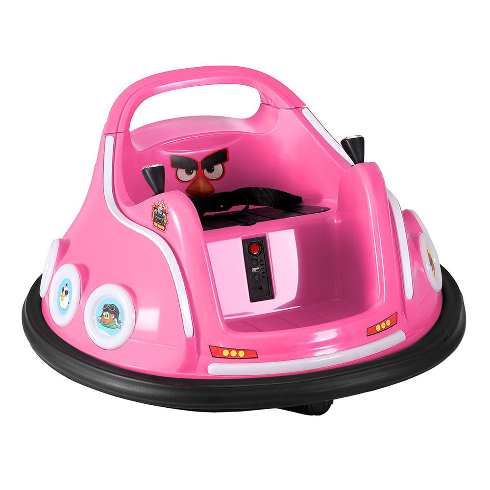 Pink bumper car with character design on a white background
