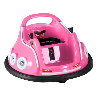 Pink bumper car with character design on a white background