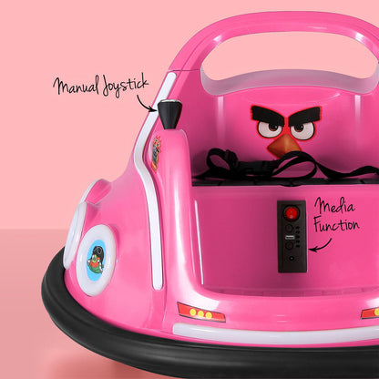 Pink toy car with an Angry Birds character on a pink background