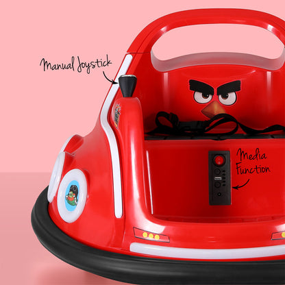 Red toy car with character design on a pink background