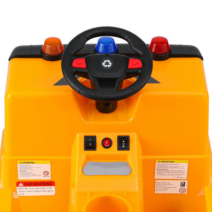 Toy forklift control panel with steering wheel and buttons on a white background