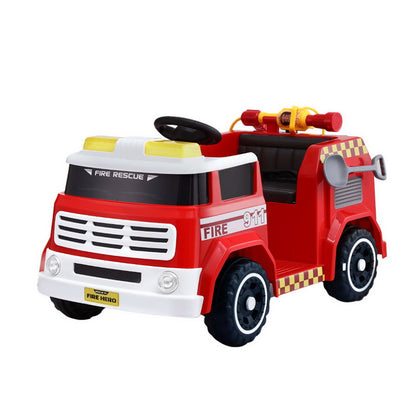 Toy fire truck with red and white colors on a white background