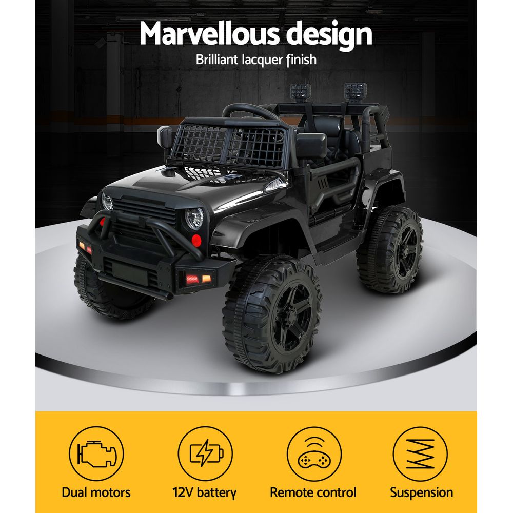 Black off-road vehicle on a white platform with 'Marvellous design' text above.