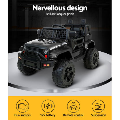 Black off-road vehicle on a white platform with 'Marvellous design' text above.