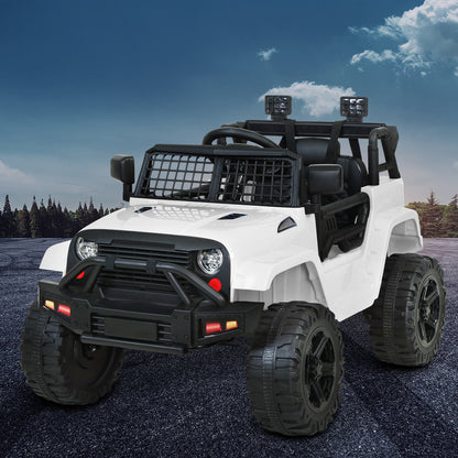 White toy jeep with black accents on a clear day