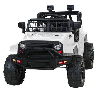 White toy off-road vehicle with black details on a white background