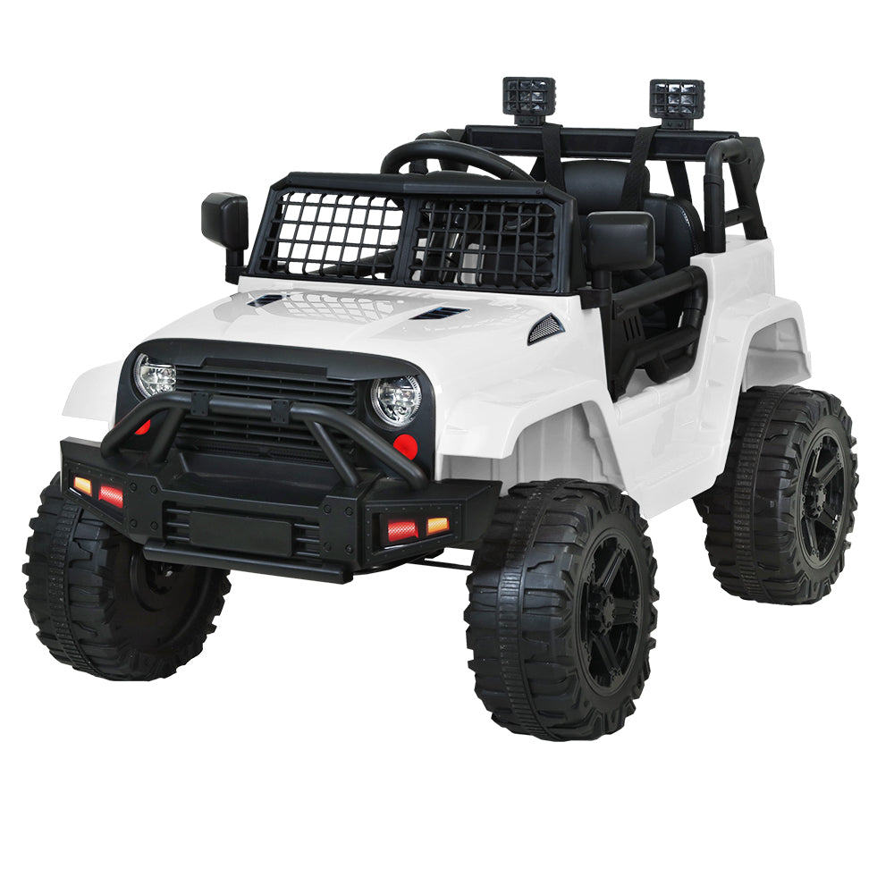 White toy off-road vehicle with black details on a white background