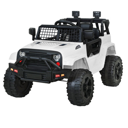White toy off-road vehicle with black details on a white background