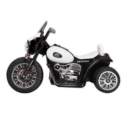 Black and white toy motorcycle on a white background