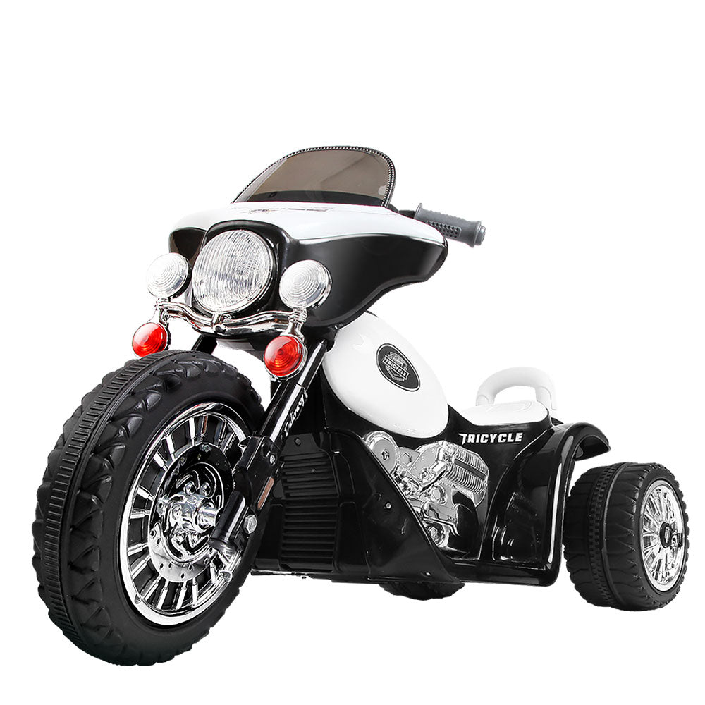 Black and white toy motorcycle on a white background