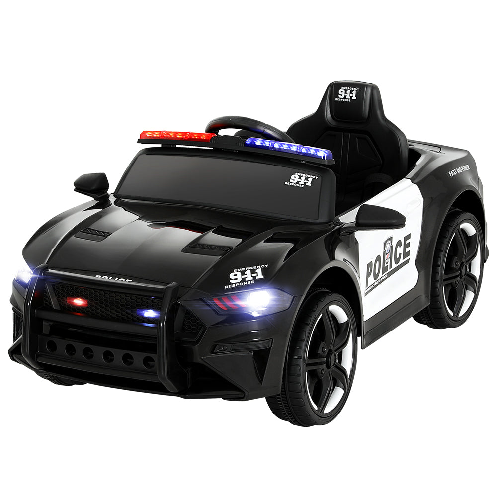 Children's toy police car with lights and sirens on a white background