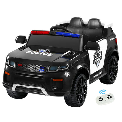 Toy police car with remote control on a white background