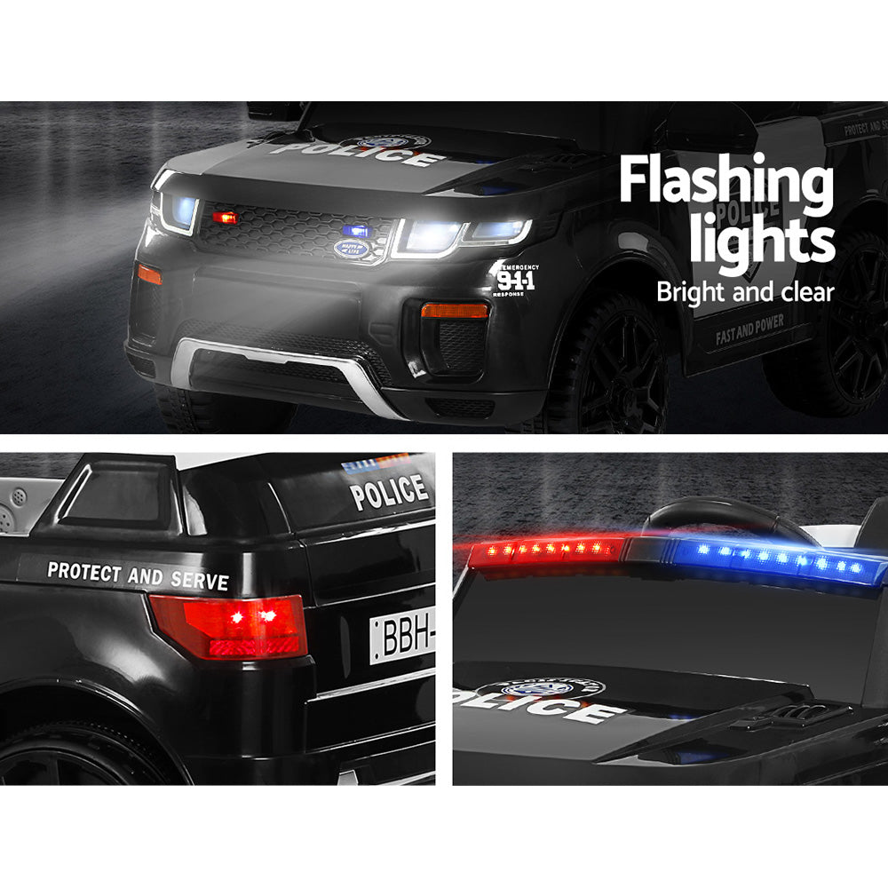 Police car with flashing lights on a dark background