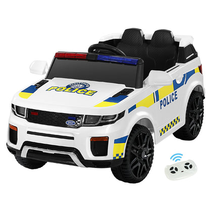 Children's toy police car with remote control on a white background