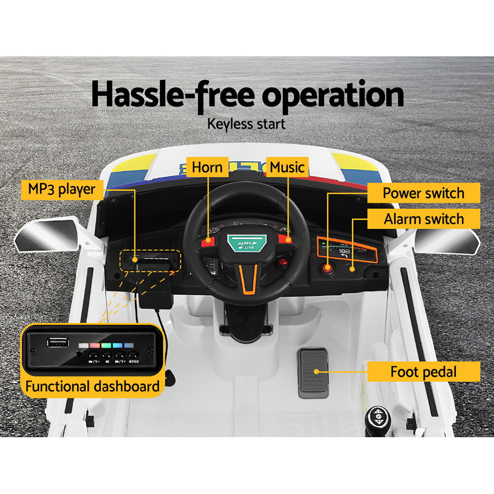 Diagram of a toy car's dashboard with labeled components on a gray background