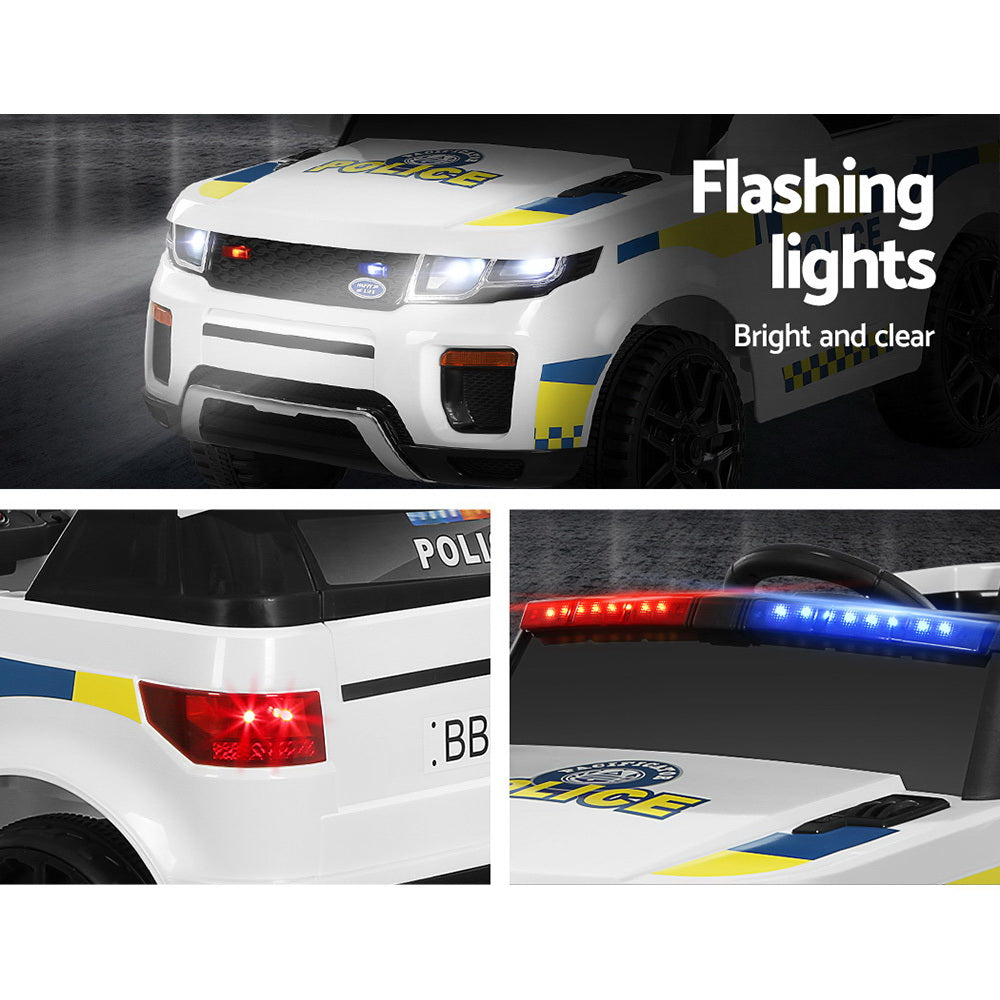 Police car with flashing lights on a dark background