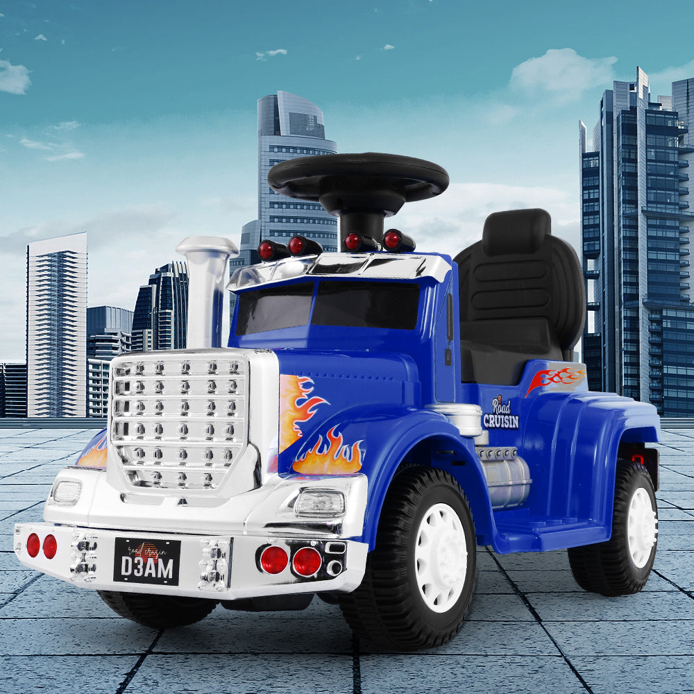 Toy truck with a cityscape background
