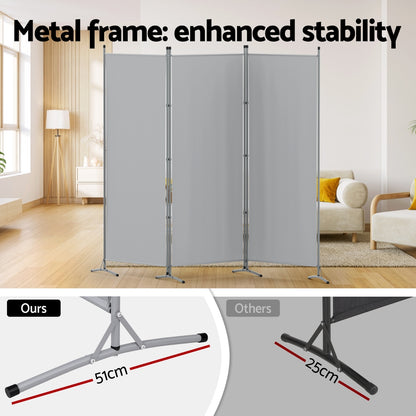 Artiss 3 Panel Room Divider Screen 260x180cm Fabric Grey