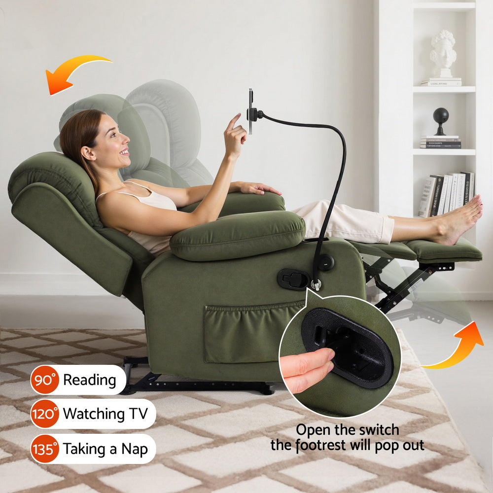 Artiss Recliner Chair Heated Massage Chair with Phone Holder Velvet