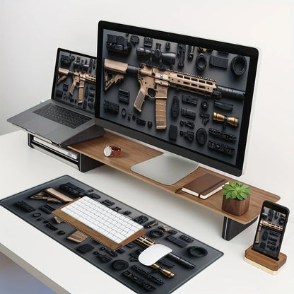 XXL 3D Gun Desk Mat Extended Gaming Mouse Pad Stitched Edge Anti-Slip Rubber Base Washable Large Keyboard Mat for Office Carpet