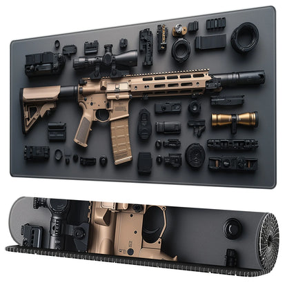 XXL 3D Gun Desk Mat Extended Gaming Mouse Pad Stitched Edge Anti-Slip Rubber Base Washable Large Keyboard Mat for Office Carpet