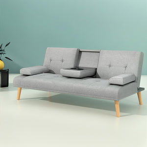 Artiss 3 Seater Fabric Sofa Bed - Grey