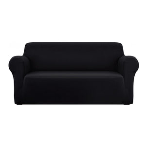 A black Artiss sofa cover fitted on a 3-seater sofa, providing a snug, stretchable fit.