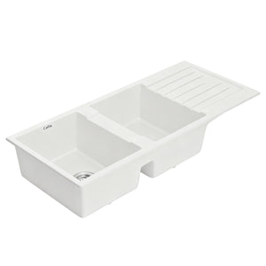 Cefito Kitchen Sink 116x50cm Granite Stone Sink Double Bowl White