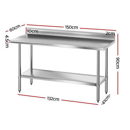 Cefito Stainless Steel  Kitchen  Bench w/ Splashback 1500x600MM 430