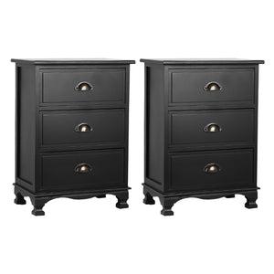 Artiss 2x Bedside Table 3 Drawers Vintage - THYME Black