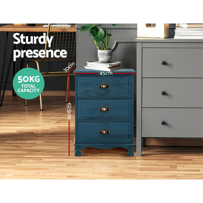 Artiss 2x Bedside Table 3 Drawers Vintage - THYME Blue