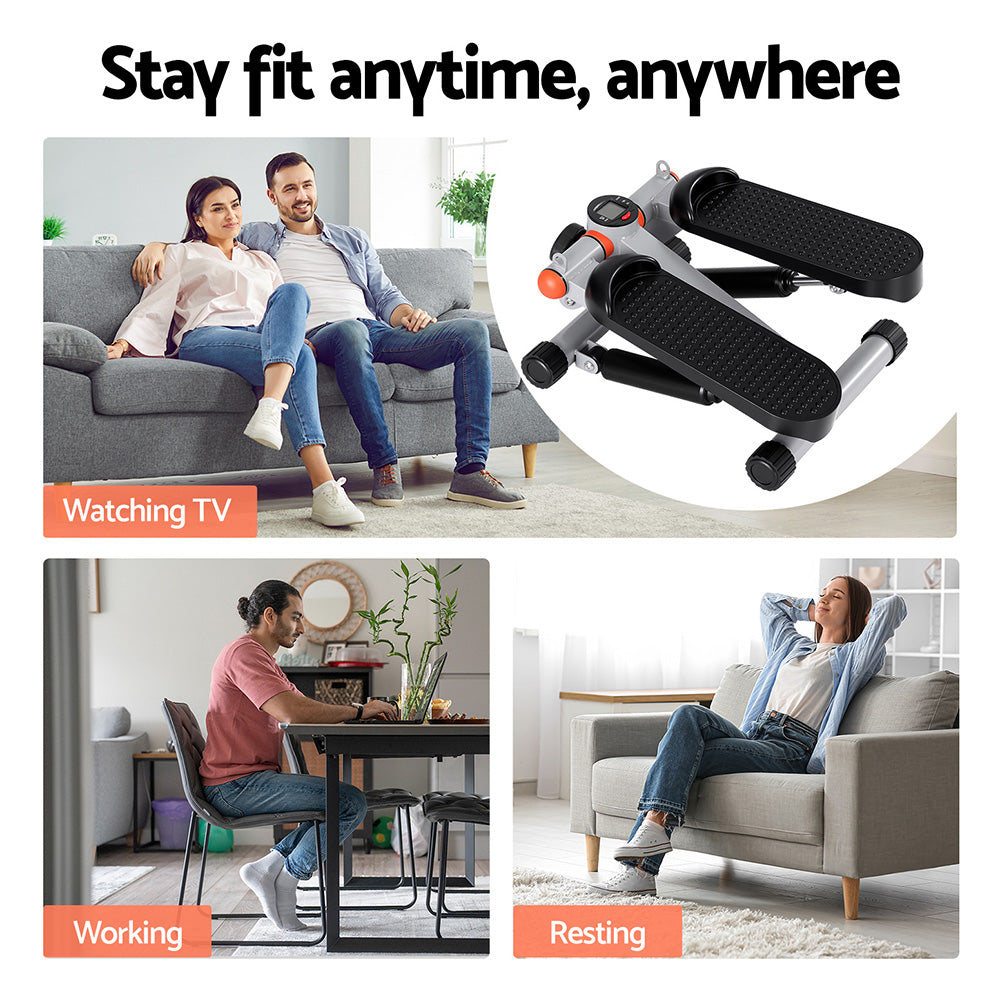 Everfit Mini Stepper with Resistance Rope Aerobic for Exercise Compact Home Workout Grey