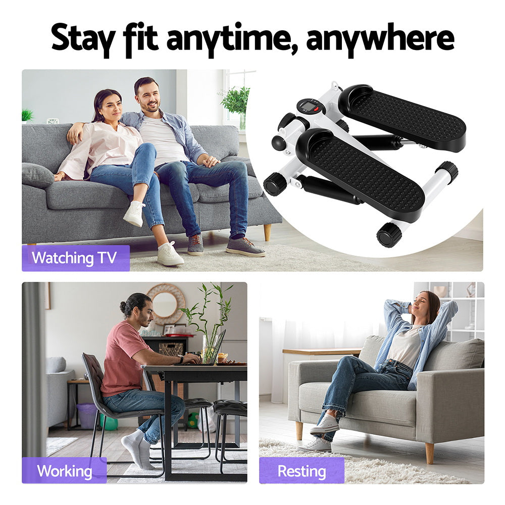 Everfit Mini Stepper with Resistance Rope Aerobic for Exercise Compact Home Workout White