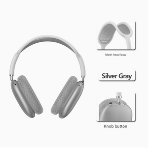 Silver Bluetooth Over-Ear Headphones - Mesh Headband, Wireless, Rotatable Earcups