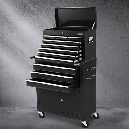 Giantz 13 Drawer Tool Box Cabinet Chest Toolbox Storage Garage Organiser Black