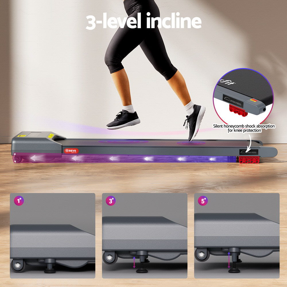 Everfit Treadmill Electric Walking Pad Incline Under Desk Home Gym 380mm Grey