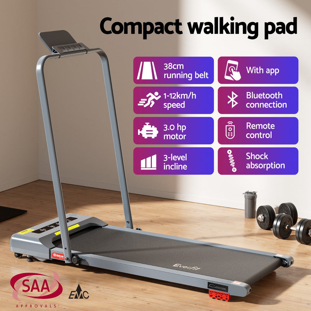 Everfit Treadmill Electric Walking Pad Incline Under Desk 380mm Grey