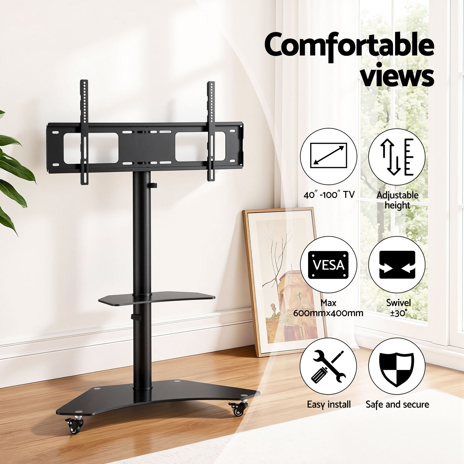 Artiss 40 - 100" TV Stand Mount Bracket Universal Adjustable Height with Wheels - Factory Direct Shop