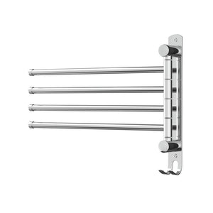 Towel Rail Rack Holder 4 Bars Wall Mounted Stainless Steel Swivel Hanging Hook - Factory Direct Shop