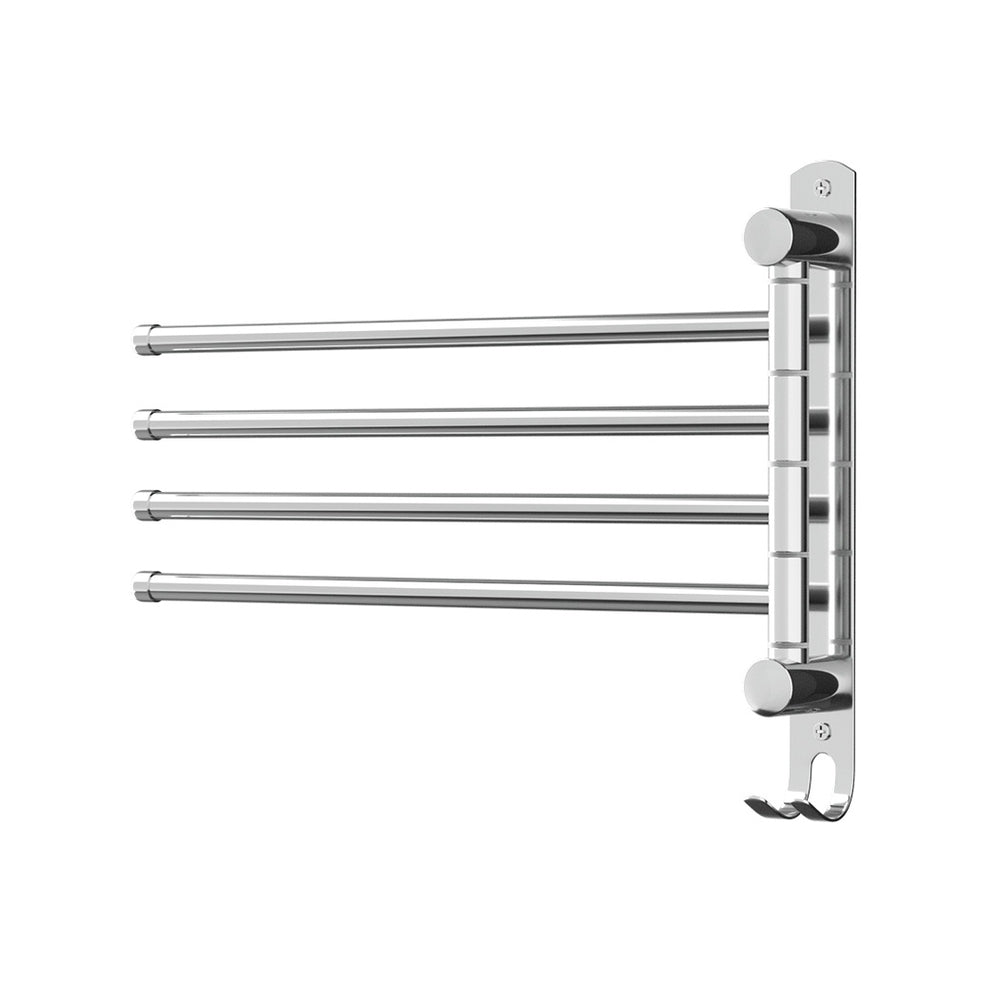 Towel Rail Rack Holder 4 Bars Wall Mounted Stainless Steel Swivel Hanging Hook - Factory Direct Shop