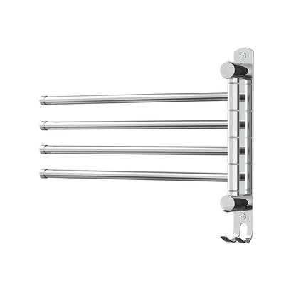 Towel Rail Rack Holder 4 Bars Wall Mounted Stainless Steel Swivel Hanging Hook - Factory Direct Shop