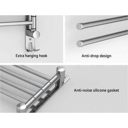 Towel Rail Rack Holder 4 Bars Wall Mounted Stainless Steel Swivel Hanging Hook - Factory Direct Shop