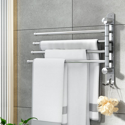 Towel Rail Rack Holder 4 Bars Wall Mounted Stainless Steel Swivel Hanging Hook - Factory Direct Shop